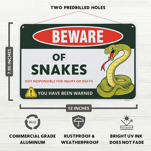 Venicor Snake Sign Decor - 8 x 12 Inches - Aluminum - Pet Snake Tank Accessories Tapestry Gifts Stuff Poster...