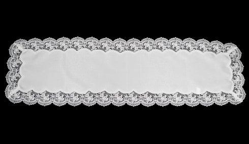 White Royal Rose European Antique Lace Jacquard Table Runner, Dresser Scarf (16Wx54L)...