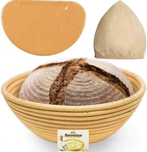 9 Inch Bread Banneton Proofing Basket - Baking Bowl Dough Gifts for Bakers Proving Baskets for Sourdough Bread Scraper Tool Starter Proofing...