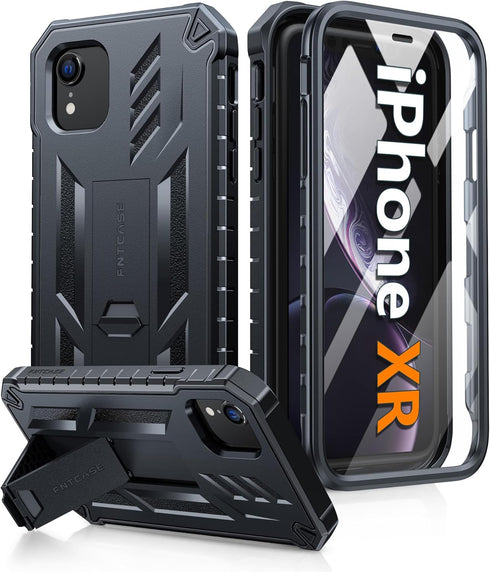 FNTCASE for iPhone XR Phone Case: Military Grade Full Protection Shockproof Hard Phonecase with Kickstand - Rugged Protective Cases Matte Textured...