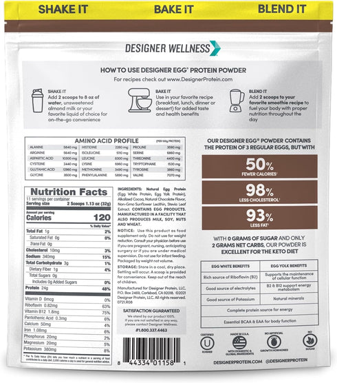 Designer Wellness, Designer Egg, Natural Egg Yolk & White Protein Powder, Keto and Paleo Friendly, Low Calorie, Less Fat and Cholesterol, Dutch Ch...