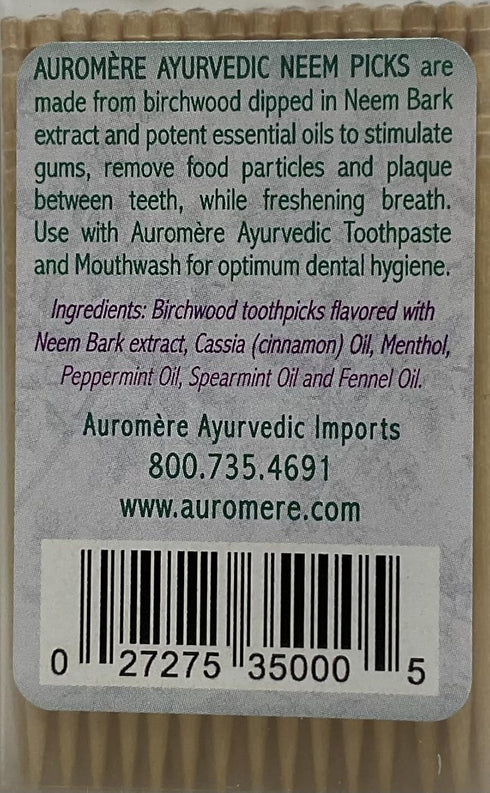 Auromere Ayurvedic Neem Toothpicks - Vegan, Natural, Non GMO, Made from Birchwood (100 Count), 2 Pack...