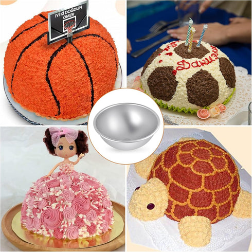 2Pcs Aluminum Hemisphere Pan, 8 Inch Sphere Half Ball Cake Pan, Nonstick 3D Round Shape Cake Molds for Baking, Football Cake Pan for Birthday Wedd...