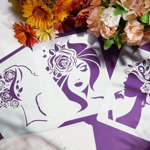 14 Pieces Women Painting Stencil Face Painting Stencil on Canvas Art Stencil Paper Transfers Inspirational Quote Reusable Craft Template Painting ...