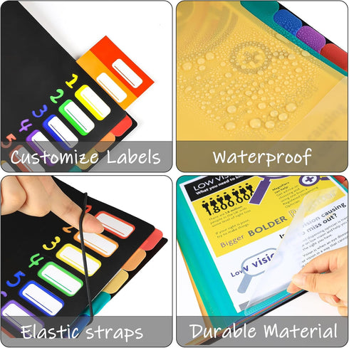 24 Plastic Folders with Pockets, 12 Colors Multi Pocket Folder Binder with Dividers, 12 Tab Folders with Pockets Office Organizer Folder Letter Si...