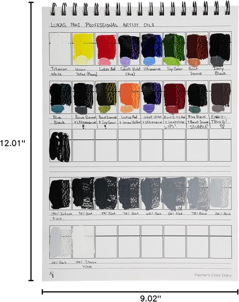HG Art Concepts Painters Color Diary - 9x12 Spiral-Bound Acid-Free Color Swatch Book with 10 Pages for Acrylic or Oil Paint - Single...