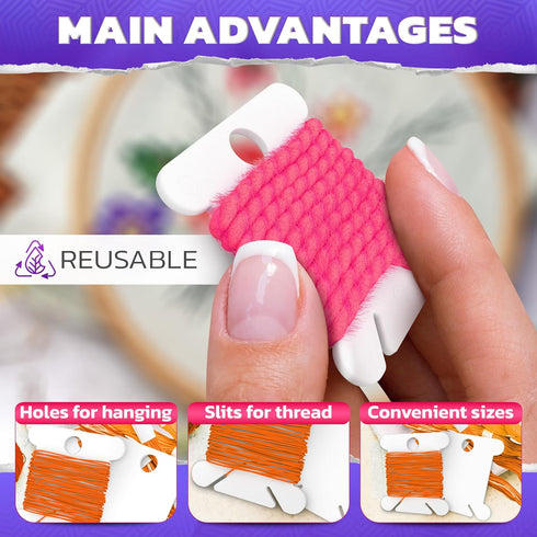 Embroidery Floss Bobbins - 120 Pcs Durable Plastic Embroidery Floss Organizer with 2 Slots, Hanging Hoop, Smooth Edges, and Tangle-Free Design - L...