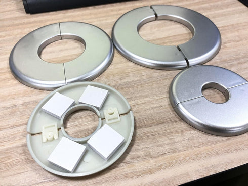 4 Pcs Wall Split Flange, ABS Round Self-Adhesive Escutcheon Plate Buckles Design for 2.5"/64mm,Silver...