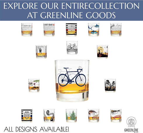 Greenline Goods – Bicycle Whiskey Glasses (Set of 2) |10 oz Tumbler Gift Set with Colorful Cyclist Designs | Unique Gifts for Cyclists & Bike Ride...