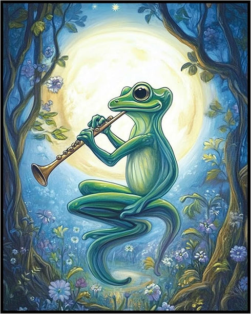 Posterizer 1 pcs-whimsical forest scene-frog playing music 6-Art for Animal Lovers-Fantasy & Fiction Art-Gift for Daughter, Son, Kids- unframed wa...