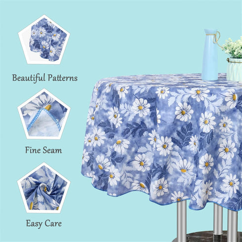 uxcell Seamless Waterproof Vinyl Round Tablecloth 60" Dia for Wedding/Restaurant/Parties Tablecloth Decoration Blue Flower Pattern Floral Printed...