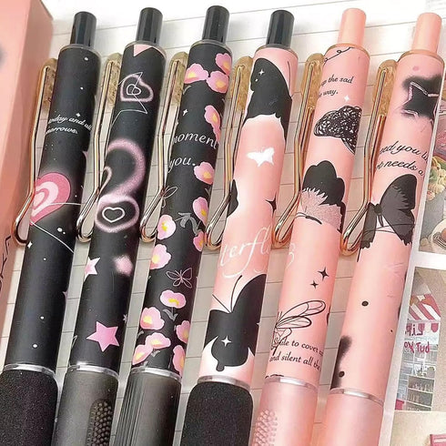 6 Pcs Gel Ink Pens Retractable Pens Cute Rose Flower Pen 0.5mm Black Ink Pen Writing Pens Office School Supplies for Girls Boys Women Men (Butterf...