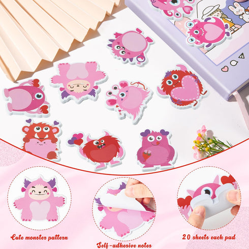 30 Pack Valentine’s Day Sticky Notes Cute Monster Heart Sticky Note Pads 600 Sheets Self Stick Notepad Memo Pads Funny Page Marker School Classroo...