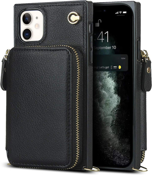 Asuwish Phone Case for iPhone 11 6.1 Wallet Cover with Screen Protector and Zipper Card Holder Slot Stand Leather Flip Cell Accessories iphone11ca...