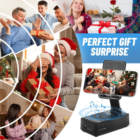 Cell Phone Stand with Bluetooth Speaker, Multi-Angle 360-Degree Rotating, HD Sound, Non-Slip Base Gifts for Men/Women/Boyfriend/Husband/Dad (Black...