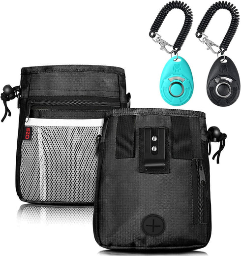Dog Treat Pouch - 3 Ways to Wear Treat Pouches for Pet Training and 2 Pieces Clicker Taining for Dogs, Dog Training Treat Pouch Bag and Dog Clicke...