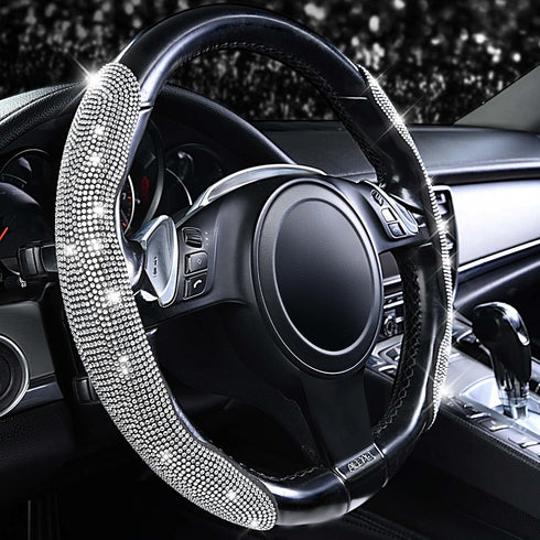 CAR PASS Bling Diamond Segmented Steering Wheel Cover with Crystal Rhinestones, 2PCS Wheel Protector Non-Slip Cute Car Accessories Universal Fit D...
