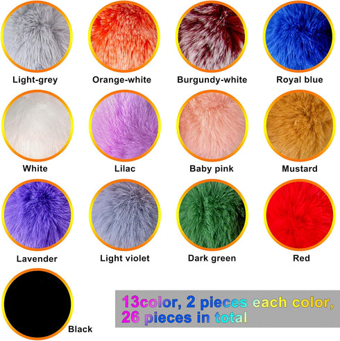 BQTQ 26 Pieces Faux Fur Pom Poms DIY Fluffy Faux Fur Pom Pom with Elastic Buckle for Bag Accessories Gloves Scarf Key Ring (13 Colours)...
