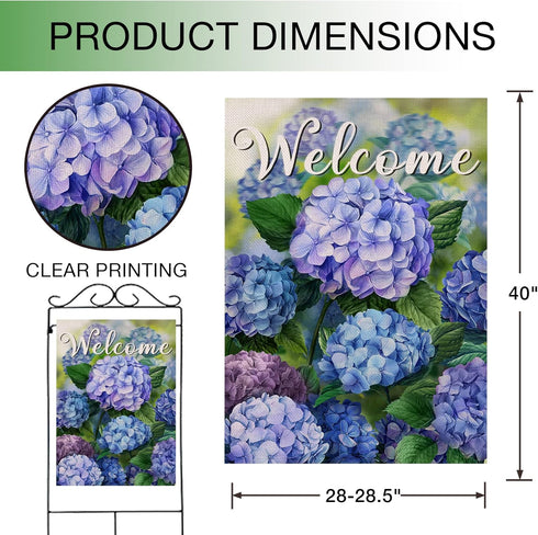 Welcome Spring Floral Flowers House Flag Double Sided, Hydrangea Decorative Garden Yard Outdoor Large Decor, Summer Farmhouse Burlap Home Outside ...