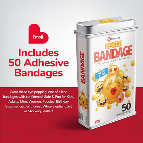 BioSwiss Bandages, Emoji Shaped Self Adhesive Bandage, Latex Free Sterile Wound Care, Fun First Aid Kit Supplies for Kids, 50 Count...