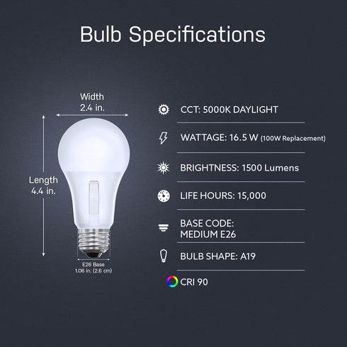 Feit Electric LED Dusk-to-Dawn Light Bulb, A21 100W Equivalent, 5CCT, Non-Dimmable, E26 Base, 90 CRI, 1500 Lumens, Standard Light Bulb with Switch...
