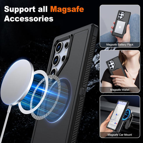 JAME for Samsung Galaxy S24 Ultra Case with Glass Screen Protector, Camara Lens Protector, Compatible with Magsafe, Militaty Grade Hard Protective...