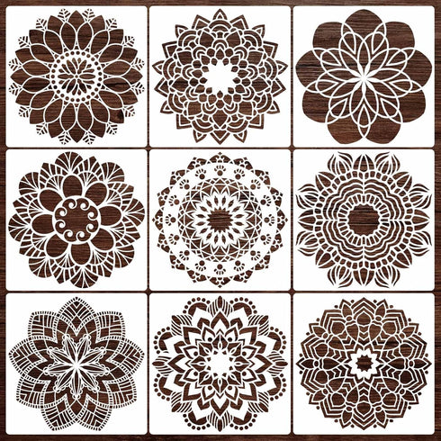 9 Pack Large Mandala Stencils for Painting 12x12 Inches Mandala Painting Templates Reusable Floral Mandala Drawing Stencils for Wall Floor Furnitu...