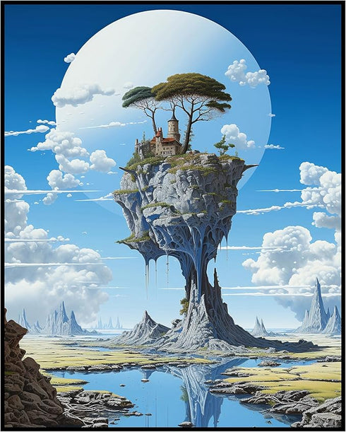 Posterizer 1 pcs-surreal clif house with beautiful landscape-Abstract & Modern Art-Fantasy & Fiction Art-Gift for Art Lovers-Decor for Home & Offi...