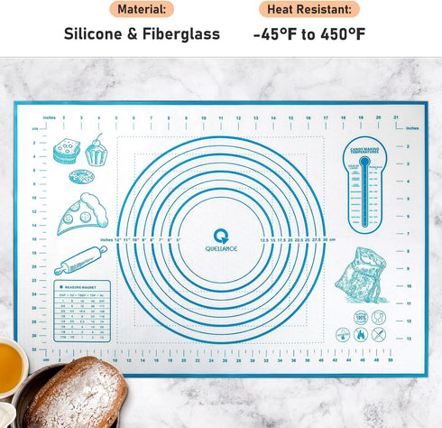 Silicone Pastry Mat with Measurement, Baking Mat for Fondant, Rolling Dough, Pie Crust, Pizza and Cookies, Fondant Mat,16" x 24", Blue...