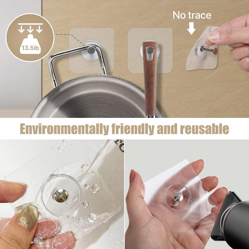 Reusable Adhesive Wall Hooks 13.5lbs(Max) Transparent , Waterproof and Oilproof For Bathroom Kitchen Heavy Duty 10 Pack...