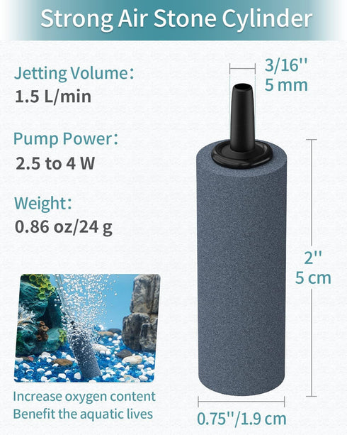 Pawfly Aquarium Air Stone Bubbler 2 Inch Cylindrical Bubble Release Tool Oxygen Diffuser for Air Pump Fish Tank Bucket Small Pond and DWC Reservoi...