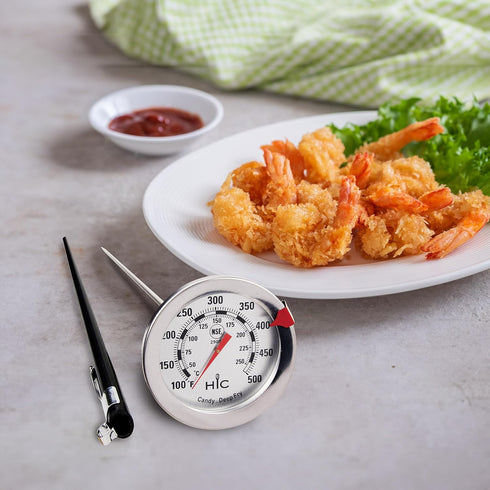 HIC Kitchen Roasting Deep Fry Candy Jelly Thermometer, Large Easy-Read Face, Stainless Steel Stem with Protective Sheath...