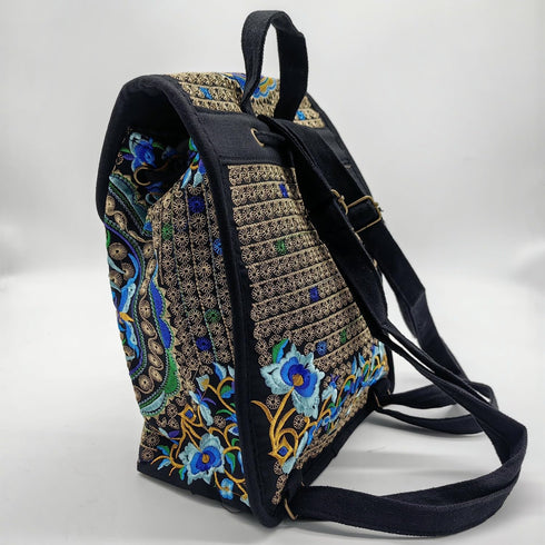 Vintage Embroidered Women Backpack Ethnic Travel Handbag Shoulder Bag Crossbody Bag Travel Bags (Blue Flowers -Small)...