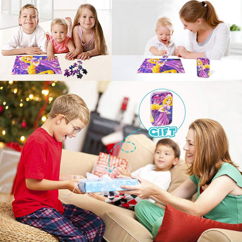 LELEMON Princess Puzzles in a Metal Box 60 Piece Long Hairs Princess Jigsaw Puzzle for Kids Ages 4-8 Children Learning Educational Puzzles Toys...