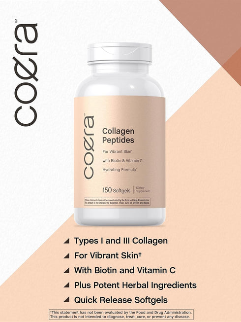 Horbaeach Collagen Peptide Pills | 150 Softgel Capsules | for Vibrant Skin | Biotin & Vitamin C | Grass Fed, Non-GMO, Gluten Free Supplement | Coe...