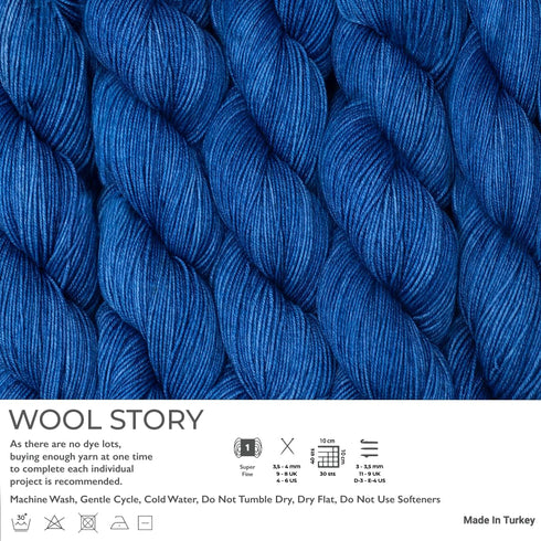 Estako Wool Story Hand Painted 100% Superwash Merino Wool. Super Fino (1) / 3.52 Oz - 100 gr / 382 yard - 350 mt (7819 - Bright Cobalt)...