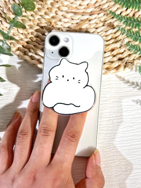 Cartoon Cat Phone Grip Holder, Cute Clear Black White Cat Phone Stand, Expandable Collapsible Transparent Cell Phone Accessory, Phone Charms Table...