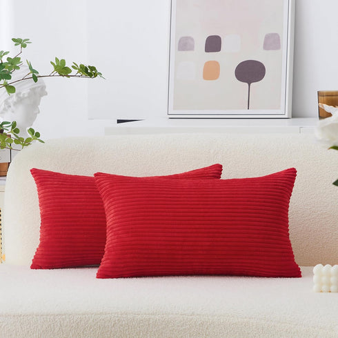 Home Brilliant Red Pillow Covers 12x20 Throw Pillows for Couch Pack of 2 Striped Corduroy Lumbar Rectangle Indoor Pillow Cover Holiday Bench Sofa ...