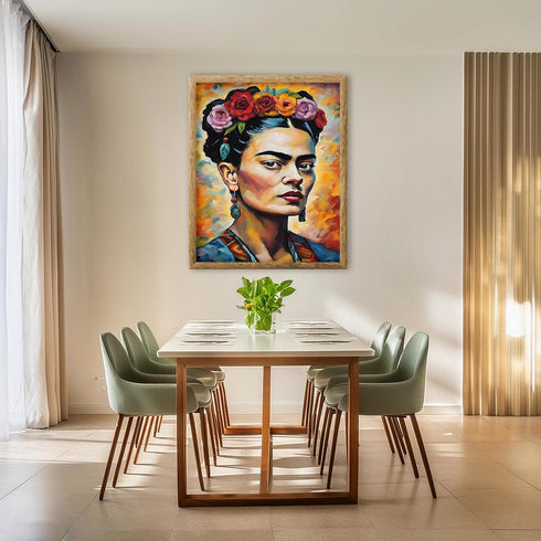 Posterizer 1 pcs- Frida Kahlo inspied print with flower crown-Famous Figures Art Collection-Floral Botanical Art- Living Room Bedroom Decor- unfra...