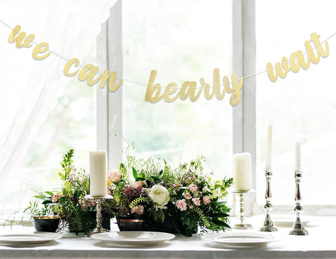 We Can Bearly Wait Banner - Teddy Bear Baby Shower Decorations, Decor for a Bear Themed Baby Shower, Smash Cake Props...