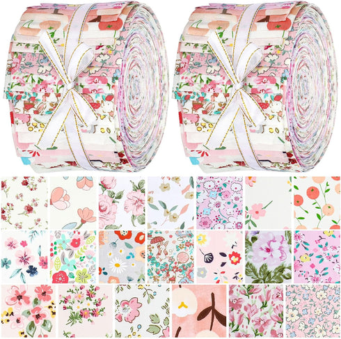 40 Pcs Floral Cotton Fabric Patchwork Roll Cotton Quilting Fabric Roll up Cotton Fabric Quilting Strips 2.55 Inch Precut Patchwork Roll for Craft ...