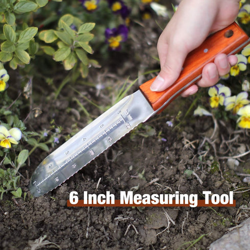 HAUSHOF Hori Hori Garden Knife 7”Stainless Steel Serrated Blade with Cutting Edge, Gardening Tool with Leather Sheath for Weeding, Planting, Diggi...