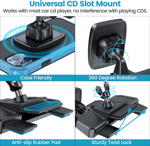 APPS2Car CD Phone Holder for Car, Anti Shake and Magnetic Car Phone Mount with 6 Magnets, Thick Case Friendly CD Slot Phone Holder Compatible with...