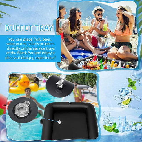 Ice Buffet Serving Tray Drink Cooler with Drain Plug,Inflatable Ice Serving Buffet Bar Inflatable Cooler for Parties Food 52 x 24 x 5'' (Black)...