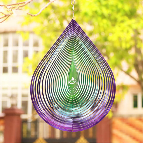 Wind Spinner 12-inch 3D Stainless Steel for Garden Decor, Water DropPurple Green - Worth Gift Holiday Decor GWS...