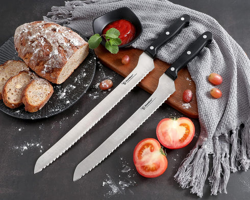 10 inch Offset Bread Knife Serrated Knife Wave Edge Blade...