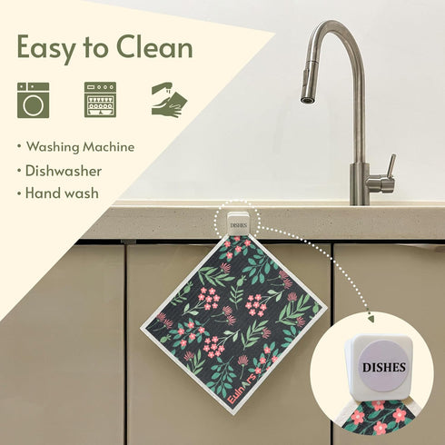 Swedish Dishcloths for Kitchen, 8 Pack Swedish Dish Towels with Clips, Non-Scratch Reusable Paper Towels, Super Absorbent Cellulose Sponge Cloths,...