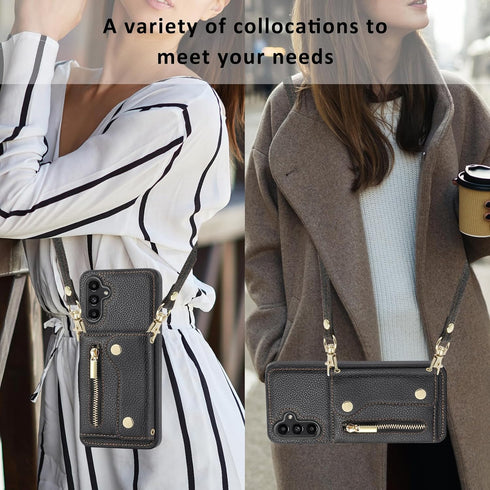 Asuwish Phone Case for Samsung Galaxy A15 5G Zipper Wallet Cover with Tempered Glass Screen Protector and Credit Card Holder Crossbody Strap Long ...