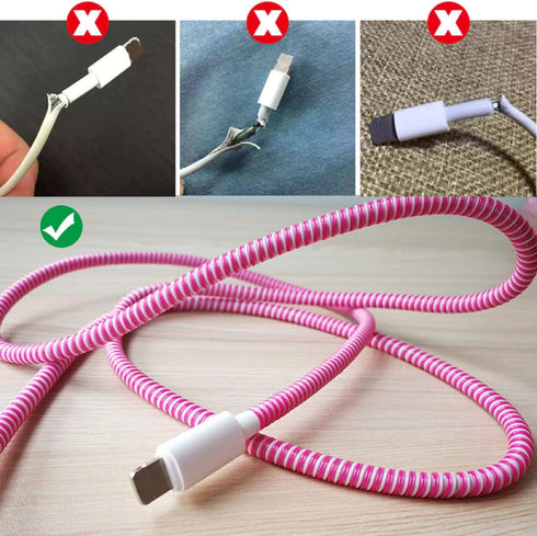 Augen Spiral Cable Protector Wrap for iPhone and Android Charging Cable, Phone Data Cable Sleeve Protector, Charger Cord Wire Protector (Purple Wh...