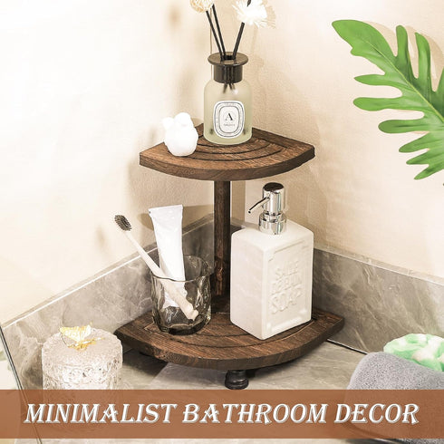 Tikea Decorative Wood Riser for Display, 2-Tier Rustic Corner Shelf for Kitchen Bathroom Counter Decor, Pedestal Stand for Soap Dispenser, Candle ...
